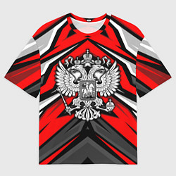 Футболка оверсайз мужская Россия - красная геометрия, цвет: 3D-принт