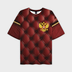 Футболка оверсайз мужская Золотой герб России на красном кожаном фоне, цвет: 3D-принт