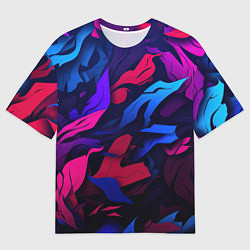 Футболка оверсайз мужская Синие и фиолетовые яркие краски, цвет: 3D-принт