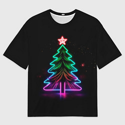 Футболка оверсайз мужская Неоновая ёлка, цвет: 3D-принт