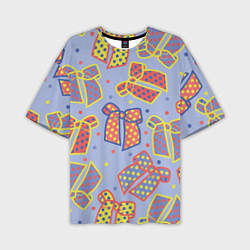 Мужская футболка оверсайз Узор с яркими разноцветными бантами в горошек