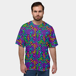 Футболка оверсайз мужская Психоделические неоновые линии, цвет: 3D-принт — фото 2