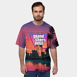 Футболка оверсайз мужская GTA 6 лого на фоне заката, цвет: 3D-принт — фото 2