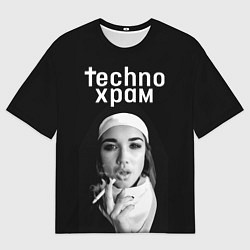 Футболка оверсайз мужская Techno храм монашка курит сигарету, цвет: 3D-принт
