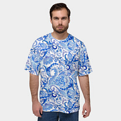 Футболка оверсайз мужская Гжельская роспись на белом фоне, цвет: 3D-принт — фото 2