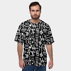 Футболка оверсайз мужская Черно белые каракули паттерном, цвет: 3D-принт — фото 2