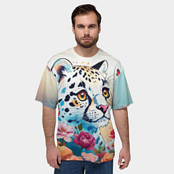 Футболка оверсайз мужская Мультяшный леопард в цветах, цвет: 3D-принт — фото 2