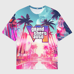 Футболка оверсайз мужская Gta 6 logo vice city style, цвет: 3D-принт