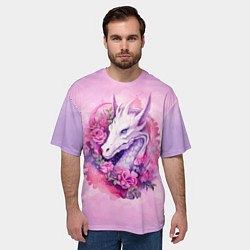 Футболка оверсайз мужская Дракон с цветами в акварельном стиле, цвет: 3D-принт — фото 2