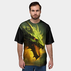 Футболка оверсайз мужская Злой зеленый дракон 2024, цвет: 3D-принт — фото 2