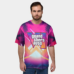 Футболка оверсайз мужская GTA6 hot summer Vaporwave, цвет: 3D-принт — фото 2