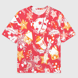 Футболка оверсайз мужская Рождественские узоры колокольчики, цвет: 3D-принт