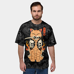 Футболка оверсайз мужская Огненный кот якудза, цвет: 3D-принт — фото 2
