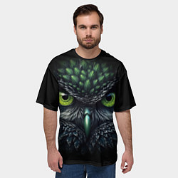 Футболка оверсайз мужская Грозная зеленая сова, цвет: 3D-принт — фото 2