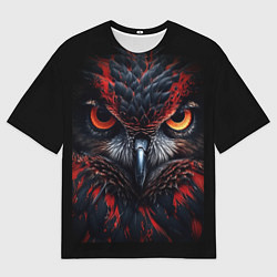 Футболка оверсайз мужская Черная сова с красными глазами, цвет: 3D-принт