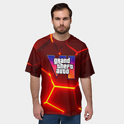 Футболка оверсайз мужская GTA 6 лого на фоне разлома красных плит, цвет: 3D-принт — фото 2