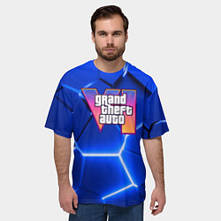 Футболка оверсайз мужская GTA 6 лого на фоне разлома синих плит, цвет: 3D-принт — фото 2
