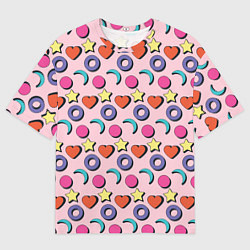 Футболка оверсайз мужская Современный узор с сердечной звездой и кругом, цвет: 3D-принт