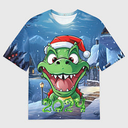 Футболка оверсайз мужская Зеленый новогодний счастливый дракон новогодний 20, цвет: 3D-принт