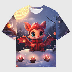 Футболка оверсайз мужская Маленький дракоша со свечками, цвет: 3D-принт
