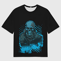 Футболка оверсайз мужская Синий скелет на чёрном фоне, цвет: 3D-принт