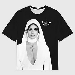 Футболка оверсайз мужская Techno храм монашка с откровенным декольте, цвет: 3D-принт