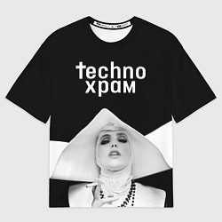 Футболка оверсайз мужская Techno храм монашка в белом, цвет: 3D-принт