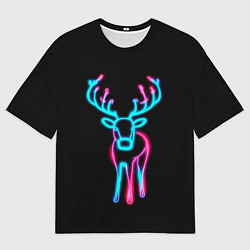 Футболка оверсайз мужская Неоновый олень на чёрном фоне, цвет: 3D-принт
