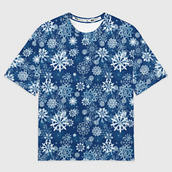 Мужская футболка оверсайз Snowflakes on a blue background