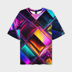 Мужская футболка оверсайз Цветные стеклянные блоки - неоновый геометричный у