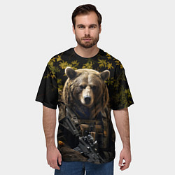 Футболка оверсайз мужская Медведь солдат в ночном лесу, цвет: 3D-принт — фото 2