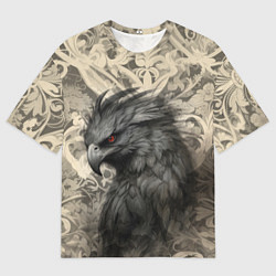 Футболка оверсайз мужская Коршун с красными глазами, цвет: 3D-принт