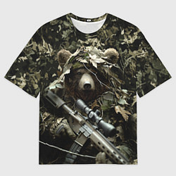 Футболка оверсайз мужская Медведь снайпер маскировка, цвет: 3D-принт
