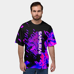 Футболка оверсайз мужская Cyberpunk 2077 неоновые краски самурай, цвет: 3D-принт — фото 2