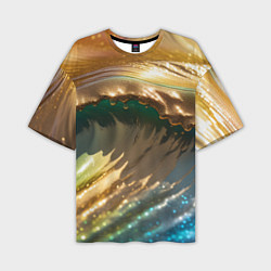 Мужская футболка оверсайз Перламутровые блестящие волны радужных цветов
