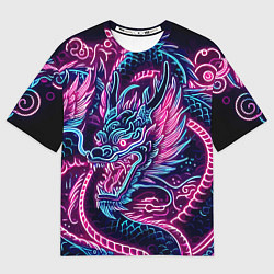 Мужская футболка оверсайз Neon Japanese dragon - irezumi