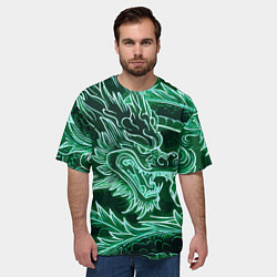 Футболка оверсайз мужская Неоновый дракон - ирезуми, цвет: 3D-принт — фото 2