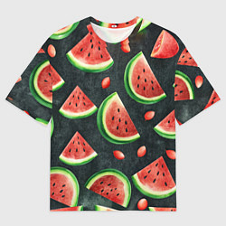 Мужская футболка оверсайз Паттерн красные дольки арбуза