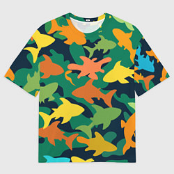 Футболка оверсайз мужская Камуфляж силуэты рыбок, цвет: 3D-принт
