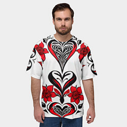 Футболка оверсайз мужская Красный узор сердце, цвет: 3D-принт — фото 2