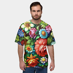 Футболка оверсайз мужская Жостово роспись цветы традиционный узор, цвет: 3D-принт — фото 2