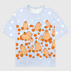Футболка оверсайз мужская Мем капибара и мандарины, цвет: 3D-принт