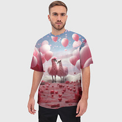 Футболка оверсайз мужская Розовые влюбленные ламы, цвет: 3D-принт — фото 2