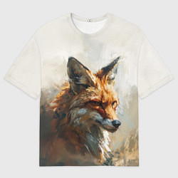 Футболка оверсайз мужская Сосредоточенный лис, цвет: 3D-принт