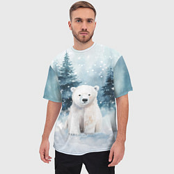 Футболка оверсайз мужская Белый медвежонок в лесу, цвет: 3D-принт — фото 2