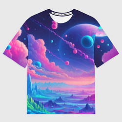 Футболка оверсайз мужская Fantastic space landscape - neon glow, цвет: 3D-принт