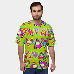 Футболка оверсайз мужская Разноцветные сердца в мексиканском стиле, цвет: 3D-принт — фото 2