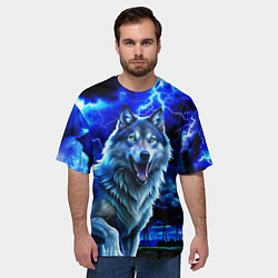 Футболка оверсайз мужская Грозовой волк с молниями, цвет: 3D-принт — фото 2