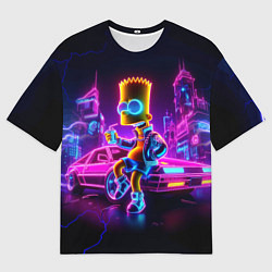 Футболка оверсайз мужская Барт Симпсон сидит на тачке Делориан, цвет: 3D-принт