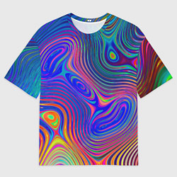 Футболка оверсайз мужская Яркая абстракция волнистых линий, цвет: 3D-принт